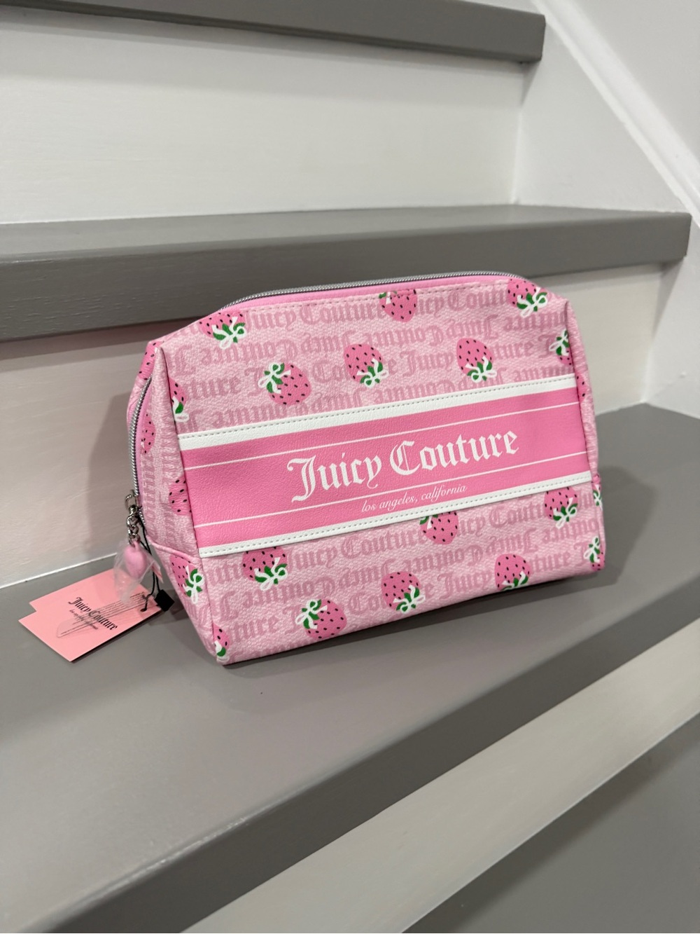 Juicy Couture Pink Strawberry Print Cosmetic Pouch